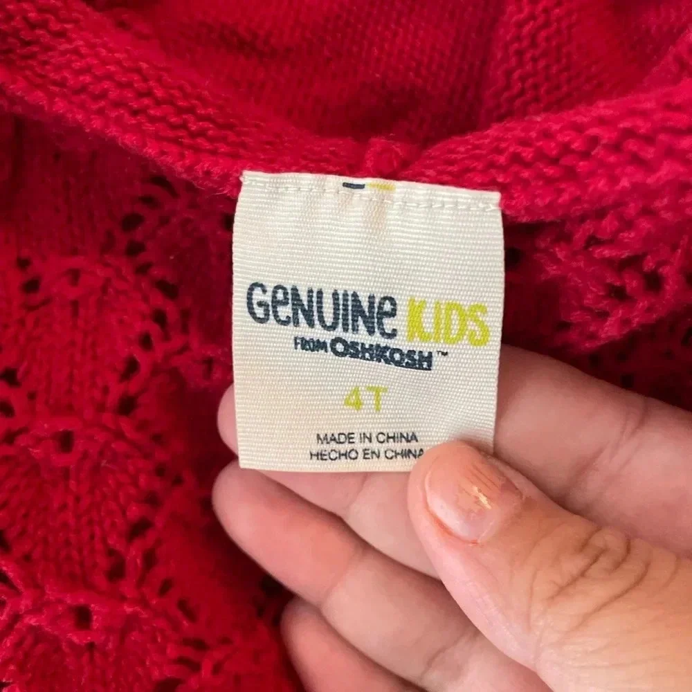 Genuine kids by Oshkosh toddler girls red knit poncho/ cardigan with hood 4T